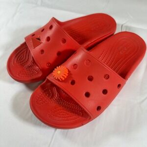 Crocs Ionic Comfort Red Slides Sandals Matching Charms Jibbitz W 7 M 5 Flower